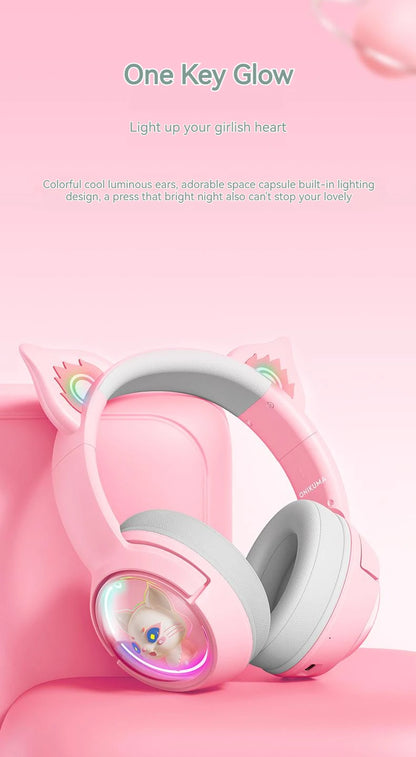 ONIKUMA B5 Wireless Gaming Headset with Cat Ears, Surround Sound Over-Ear Headphones with Microphone for PC, Laptop & Gaming