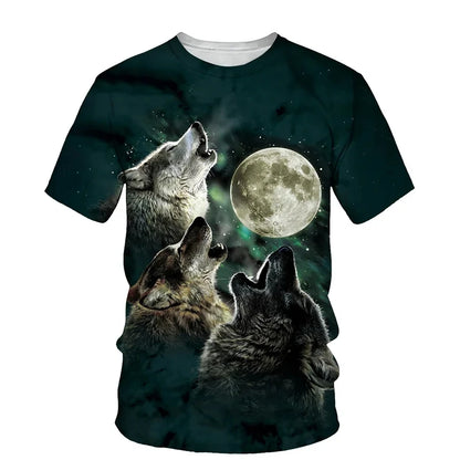 Animal Wolf Pattern 3D Print Men O-Neck Tshirt Fashion Tees Casual Short Sleeve Oversized Y2K Harajuku Unisex Clothing