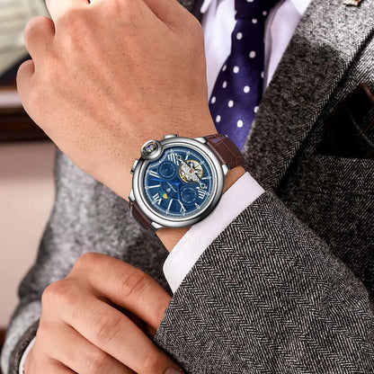 POEDAGAR luksuzni muški sat – automatski mehanički model s prikazom datuma i dana, kožni remen, tourbillon, vodootporan, elegantan i profesionalan stil.