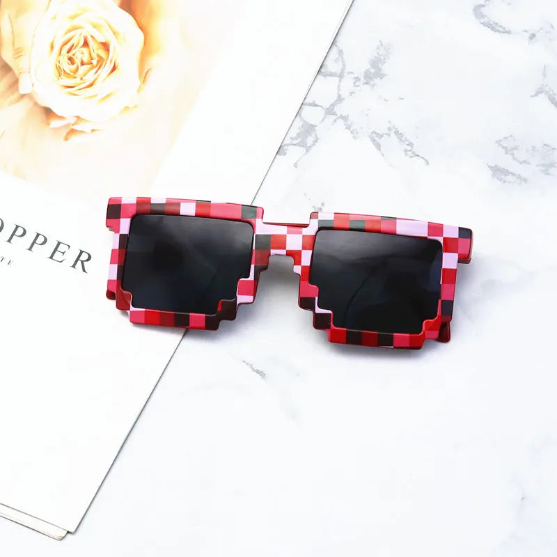 Kids Sunglasses Funny Sun Glasses Cosplay Action Game Toy Square Glasses Pixel Mosaic Очки Thug Life Eyewear Children's Gift