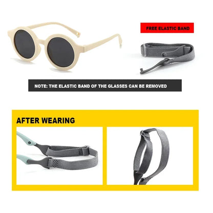 Kids Round TAC Polarized Baby Sunglasses for Toddler Boys Girls TPEE Flexible Soft Frame with Strap for Infant Age 0-3 Shades