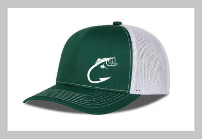 Bass Fish Hook Print Trucker Hat Adjustable Unisex Mesh Fishing Fan Sun Hat
