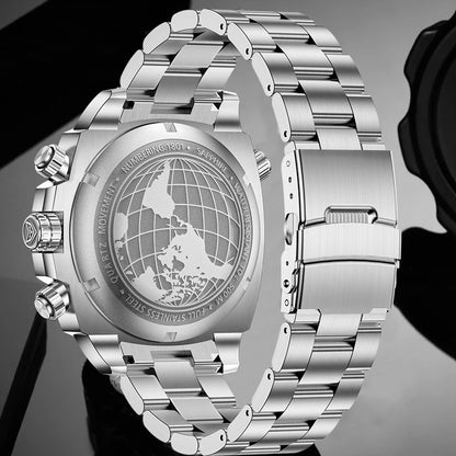 FeelNever Sport Automatic Movement Quartz Watch Stainless Steel Sapphire Crystal Watches Men 500M Waterproof Clocks Reloj Hombre