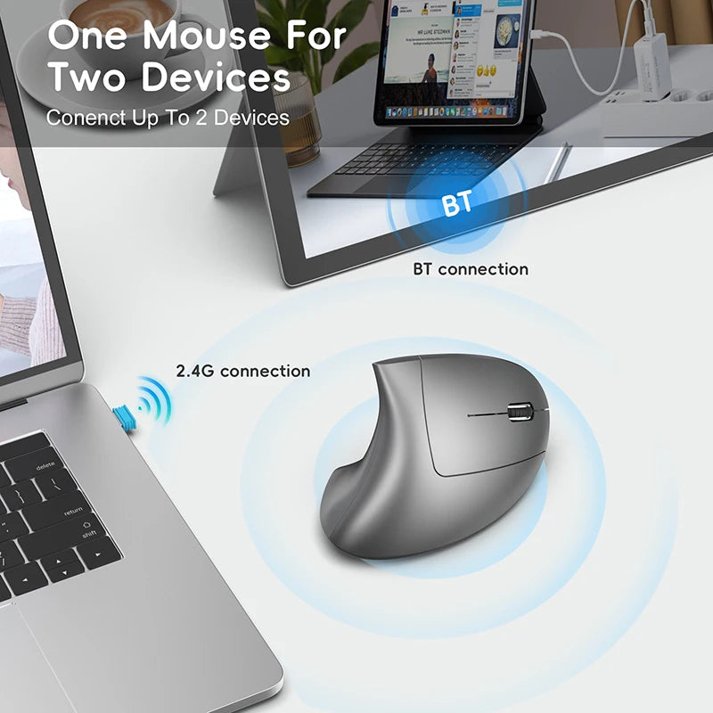 Wireless Mouse Bluetooth Vertical Mouse Dual-Mode Silent Mouse Rechargeable Gaming Mouse For Win Mac OS Laptop Computer Mouse