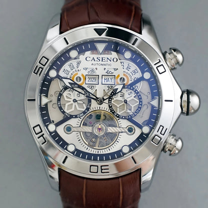 CASENO Brand Bubble Perpetual Calendar Fully Automatic Tourbillon Large Dial Mechanical Watch Belt Watch -58284G