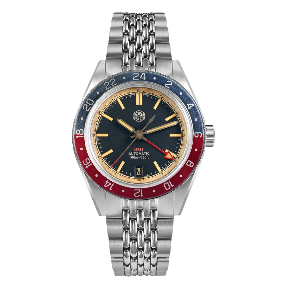 San Martin 39.5mm Limited Edition Full Lume Dial Automatic Mens Watch NH34 GMT 6H Date 10Bar Luxury Kol Saati SN0116W
