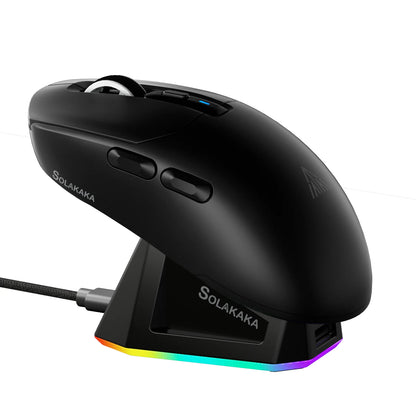 SOLAKAKA SM820 trådlös mus i tre lägen med magnetisk laddningsdocka, RGB, PAW3311, 24000DPI, trådlös makro-gamingmus, ultralätt