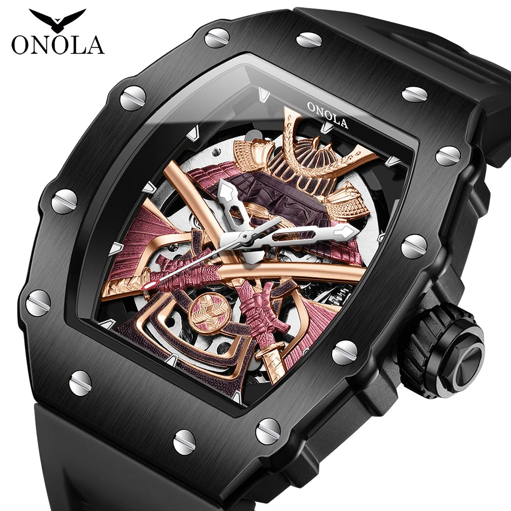 ONOLA Luxury Men Automatic Mechanical Watch Waterproof Watch Luminous Barrel Shape Military Sports Wristwatch Relogios Masculino