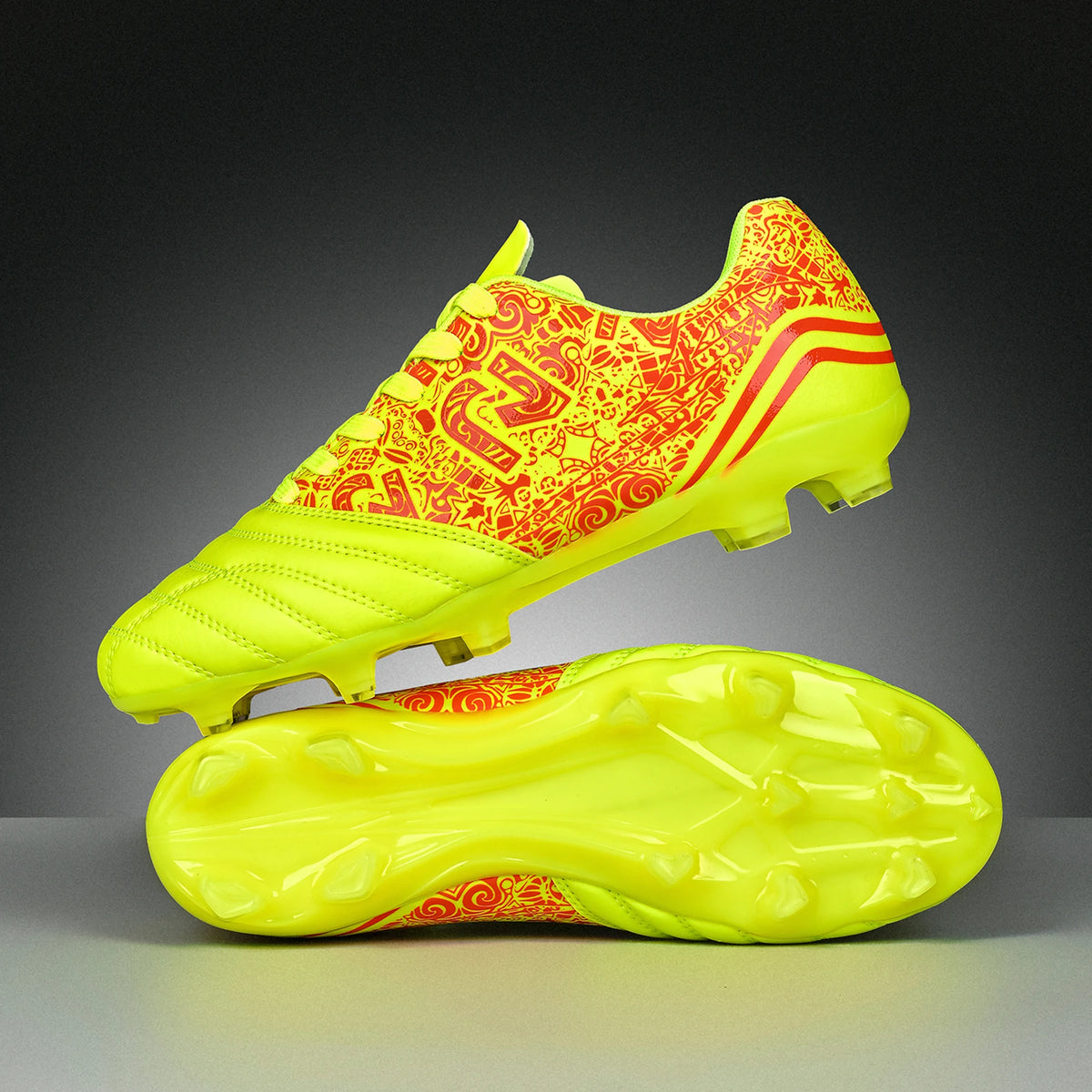 Chaussures de football AG/FG pour l'extérieur, tige respirante en PU, crampons longs en TPU stables, pour hommes et femmes, bottes d'entraînement de football sur gazon