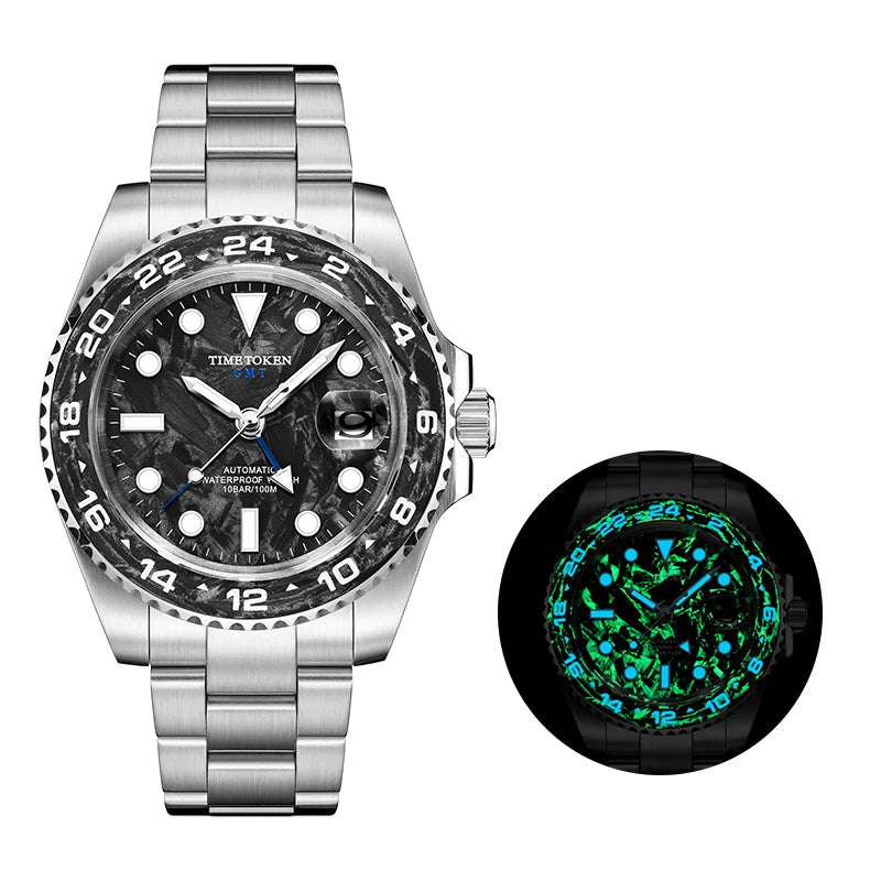 Carbon Fiber Watches Men 10Bar Waterproof Watch GMT Automatic Watches Luminous Calendar Diving Watch 41MM Watches for Man reloj