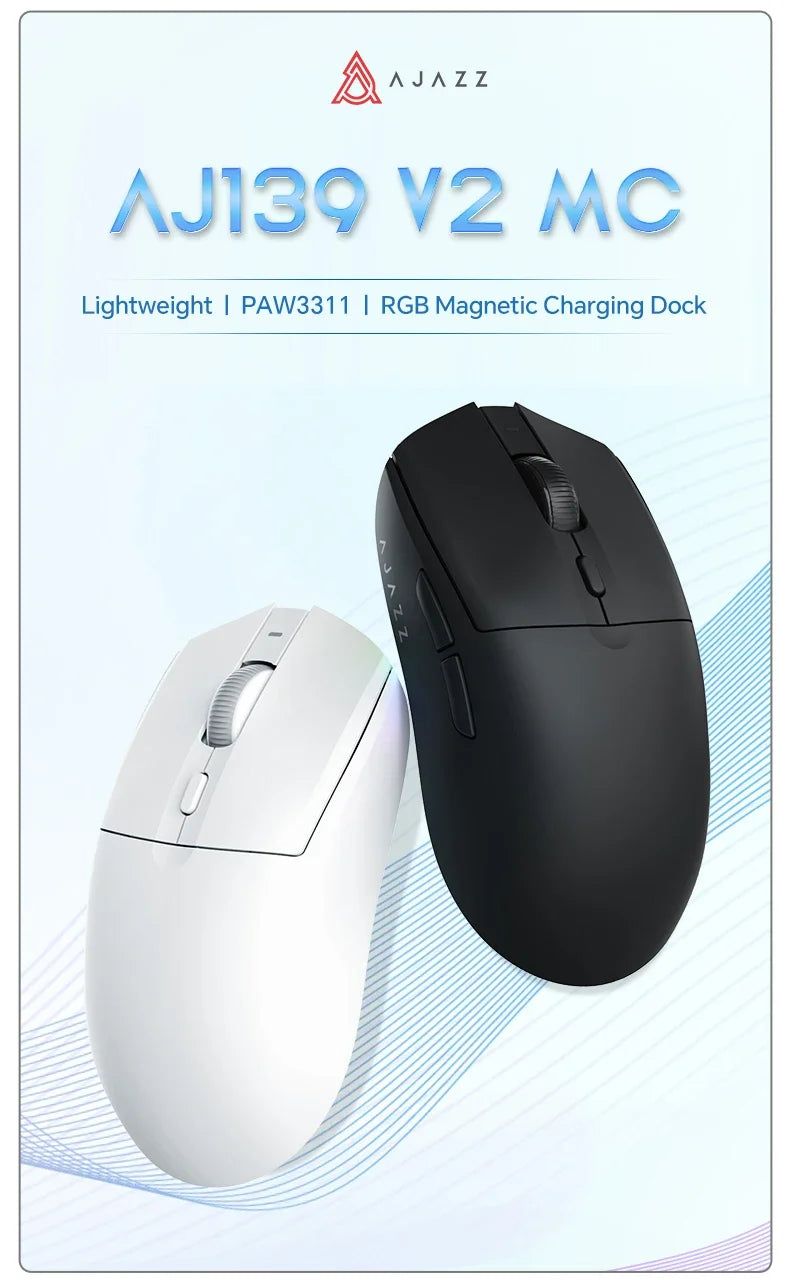 Bezdrátová herní myš AJAZZ AJ139 V2 MC/AJ139 PRO se senzorem PAW3311/PAW3395, 12000DPI/26000DPI, 500mAh, Bluetooth myš pro PC