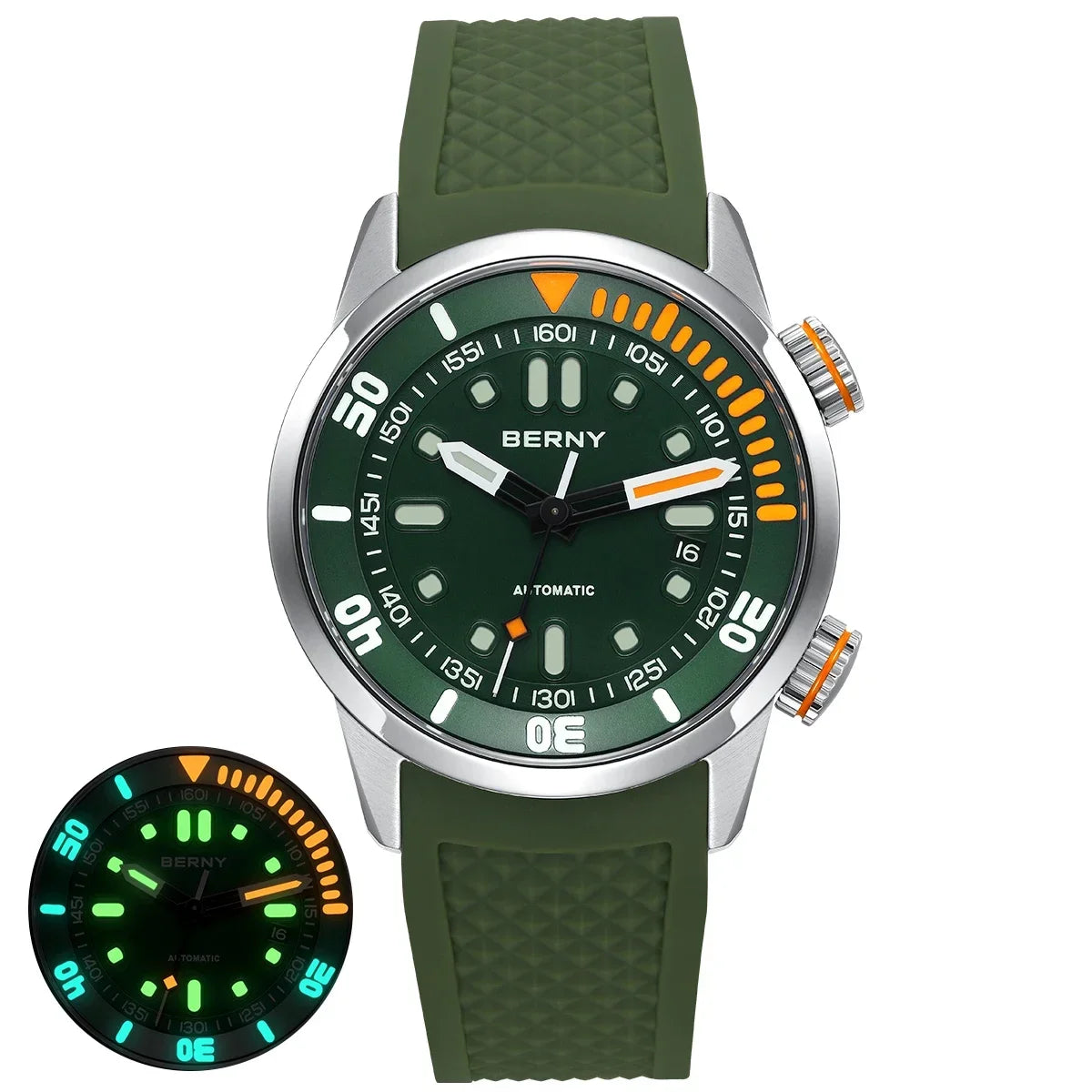 BERNY Automatic Dive Watch for Men Super Luminous 20ATM Diver Wristwatch Original Top Sapphire Swim Sport Mechanical Male Watch