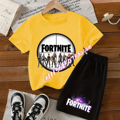 Summer Kids Game Fortnite T-Shirt Suit Anime Short Sleeve Shorts 2 Piece Summer Children Cotton Casual Sportswear Gifts