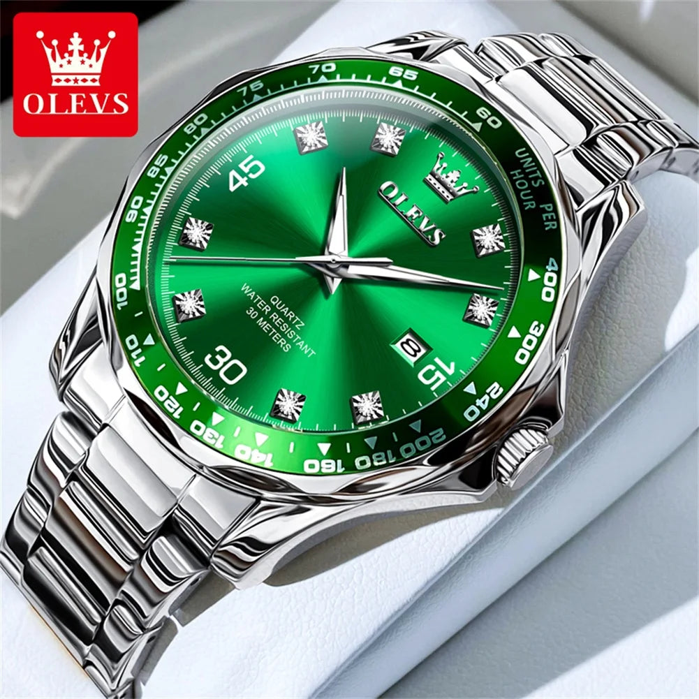 OLEVS 9988 Quartz Watch for Men Waterproof Anti-scratch Auto Date Diving Wristwatch Men Original Brand Luxury Diamond Man Watch