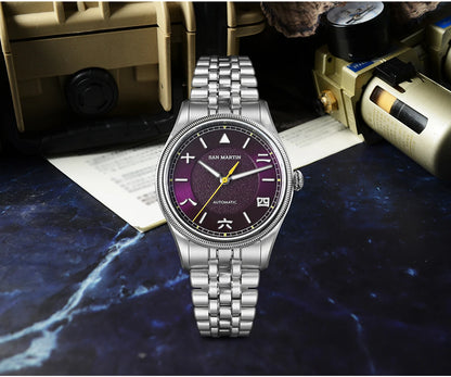 San Martin 39.5mm Retro Chinese Characters Indices Dial Men Pilot Watch YN55 100M Waterproof BGW-X1 Luminous SN0033C