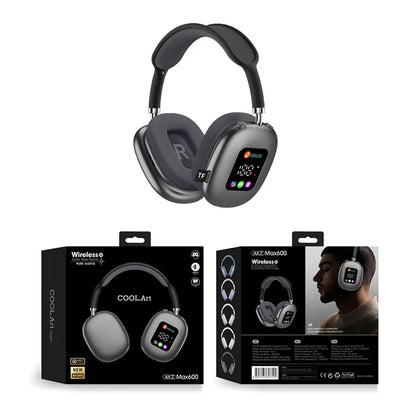 MAX600 Wireless Active Noise Cancelling Headphones – Bluetooth 5.2 Over-Ear Headset with Touch Control, LED Display & Microphone