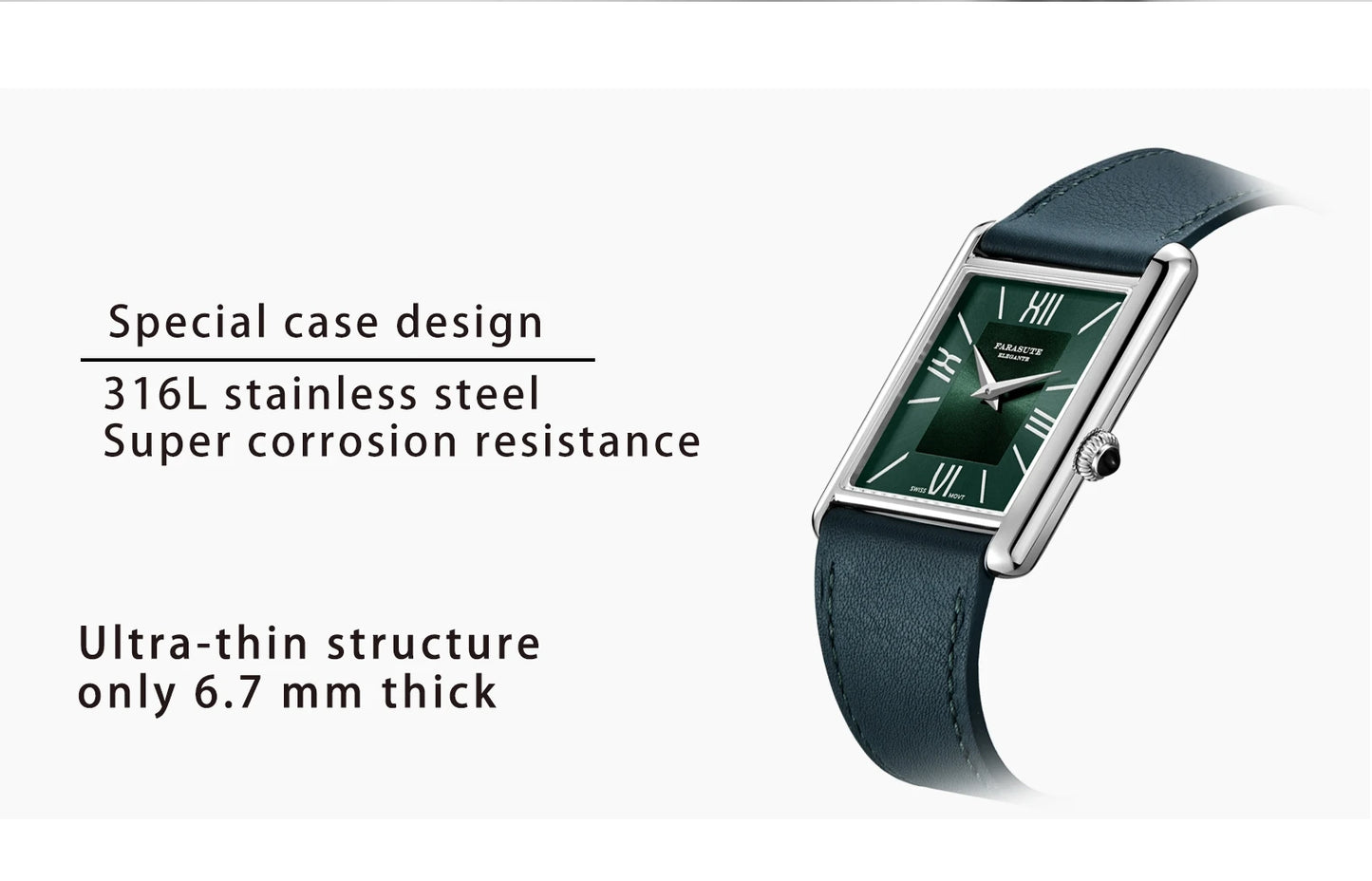 FARASUTE Luxury Square Sports Men's Watch Swiss Movement Waterproof Sapphire Glass Stainless Steel Quartz Wristwatch Male Reloj
