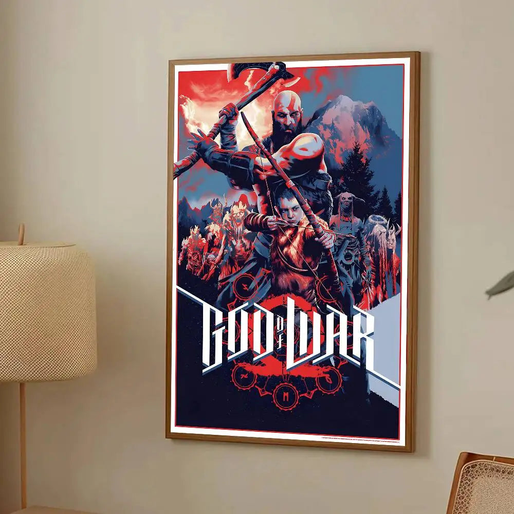 Game G-God Of War Poster Self-adhesive Art Room Entrance Restaurant Wall Decor Art Painting