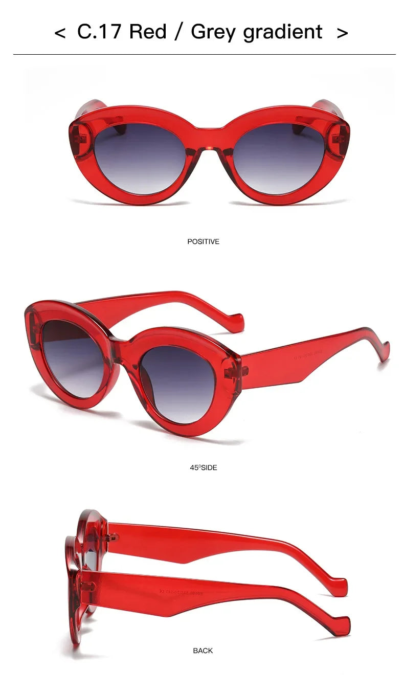 JNPCXI Ins Popular Fashion Oversized Cat Eye Women Sunglasses Green Stripes Retro Shades UV400 Men Trending Oval Sun Glasses