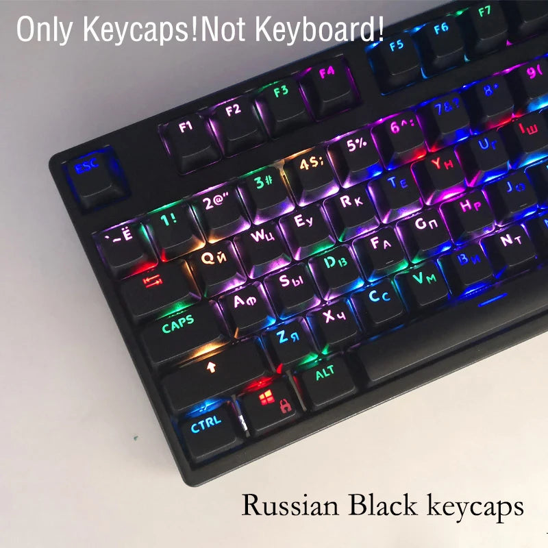 104 Tasten Koreanische, französische, russische, spanische und deutsche hintergrundbeleuchtete Tastenkappen für mechanische Tastaturen mit MX-Switches, OEM-Profil, ABS-Keycaps, DIY