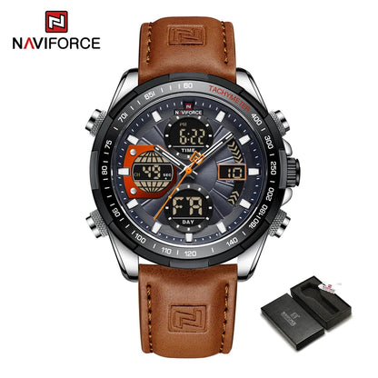 New NAVIFORCE Watches for Men Leather Mens Military Sport Waterproof Watch Quartz WristWatch Chronograph Male Clock