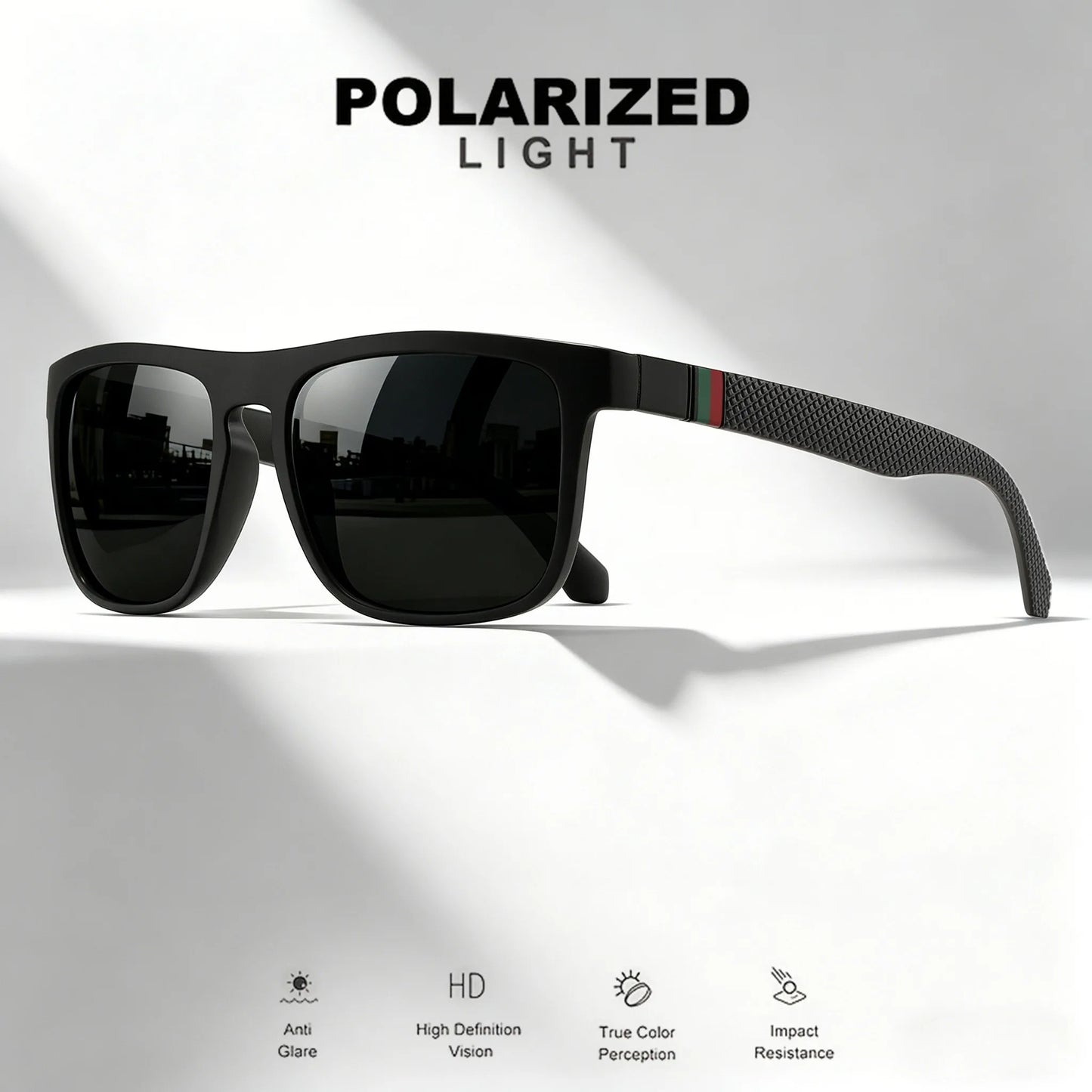 3PCS Classic Retro Polarized Square Sunglasses - Red/Green Stripe Temples, UV400 Unisex for Daily, Outdoor, Fishing & Driving