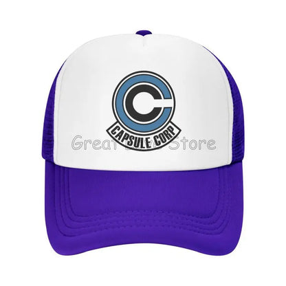 „Capsule Corp“ tinklinės beisbolo kepurės, unisex, hip-hop stiliaus „trucker“ kepurės, anime DBZ stiliaus „dad hat“ kepurės, reguliuojamos lenktyninės kepurės, vasarinės „trucker“ kepurės su užsegimu