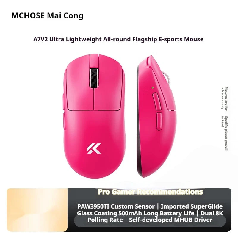 Rato sem fios MCHOSE A7 V2 Ultra+ Tri-Mode leve Paw3950 Ti 42000dpi 500mah para PC, eSports e portátil — acessórios gaming