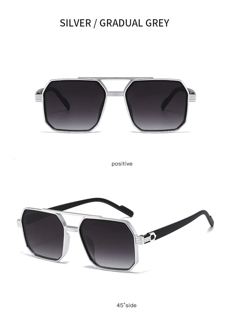 2pcs Trendy Metal Polygonal Pilot Women Sunglasses Luxury Double Beam Men Sunglass Outdoor Driving Shade Sunglasses Unisex UV400