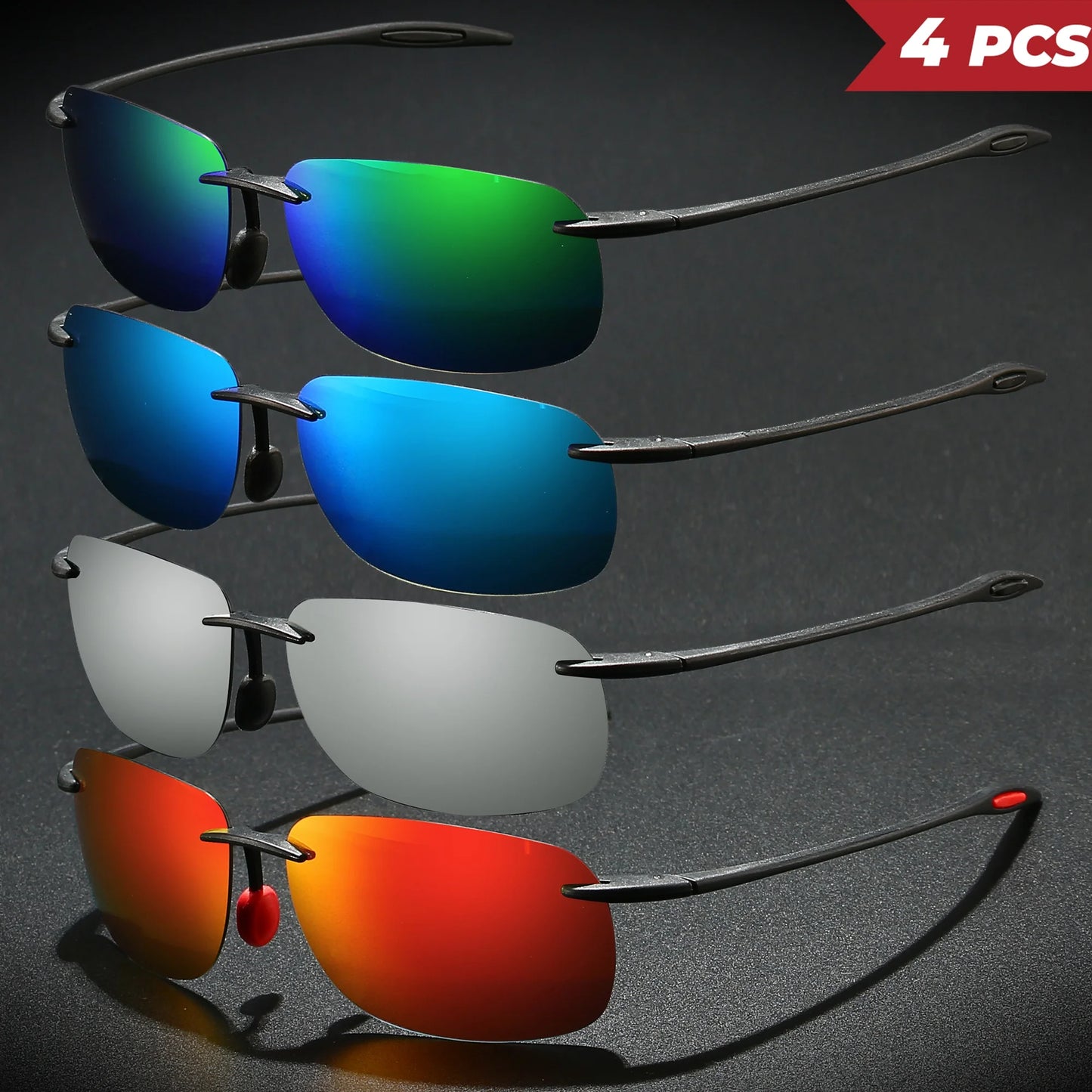 4PCS Ultra Light 11g TR90 Frameless Polarized Aviator Sunglasses - Flexible & Comfort Fit Unisex for Driving, Fishing, Outdoor