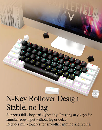 60% Compact Wired Mechanical Keyboard 61 Keys RGB Backlight Red Switch Ergonomic Small Portable for Office Computer Windows Tabl