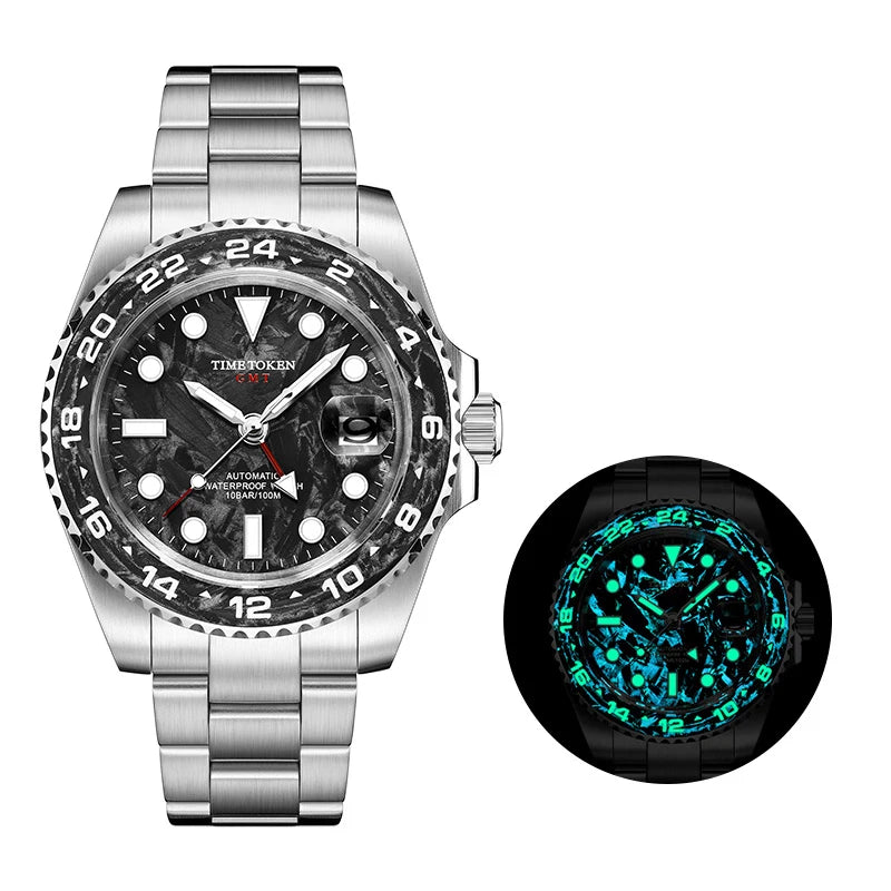 Carbon Fiber Watches Men 10Bar Waterproof Watch GMT Automatic Watches Luminous Calendar Diving Watch 41MM Watches for Man reloj