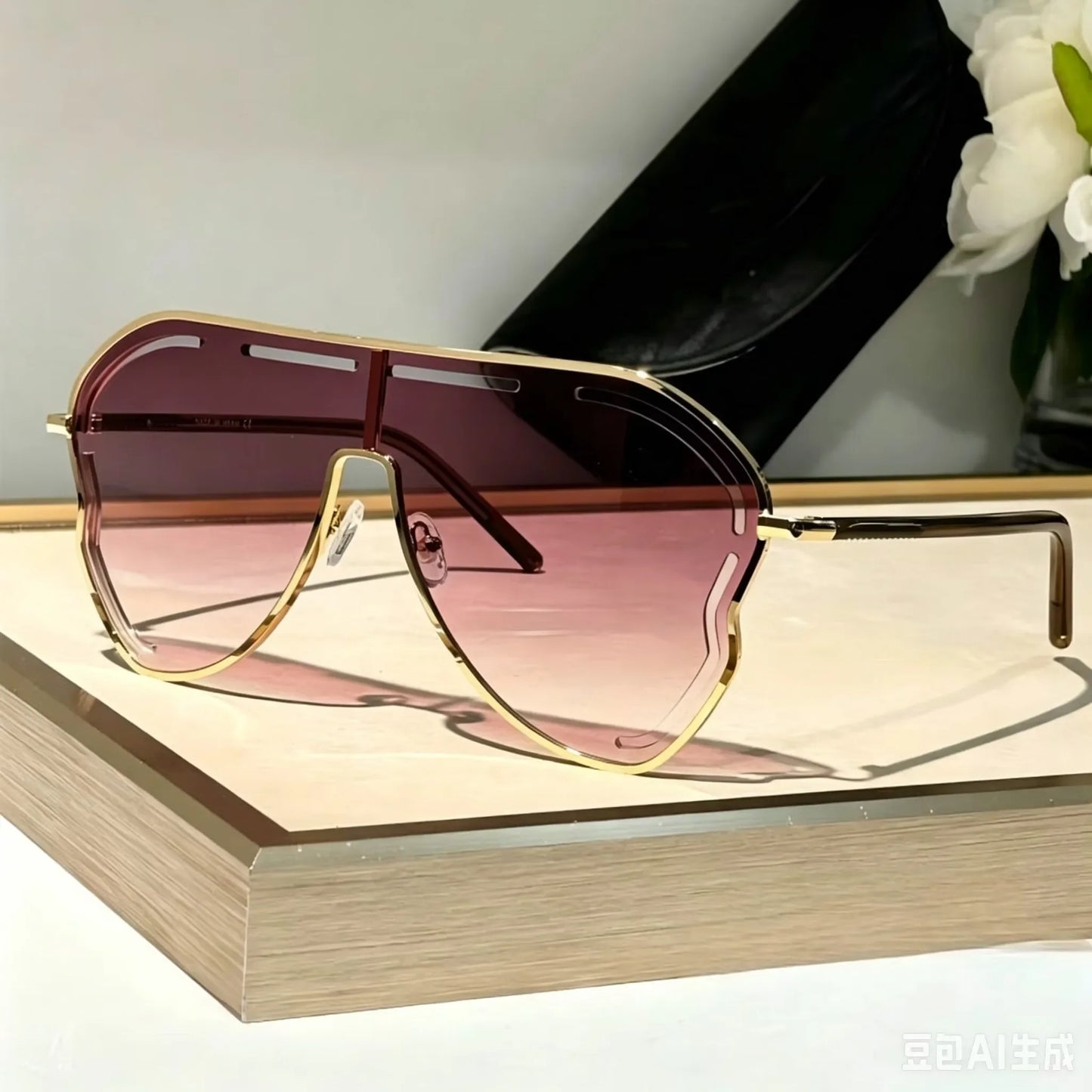 Oversized One-Piece Pilot Sunglasses Women Big Frame Luxury Brand Butterfly Shaped Sun Glasses For Ladies Shield Eyewear Shades