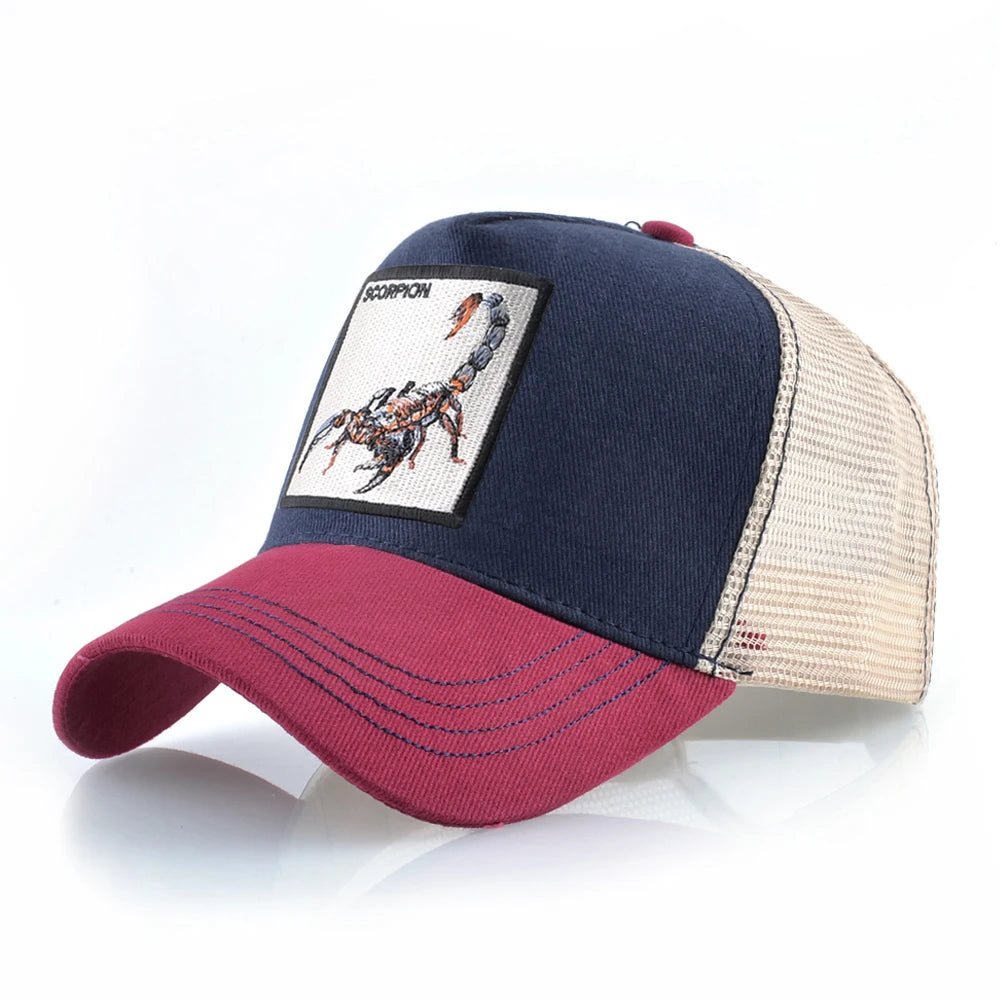Unisex truckerpet met geborduurde schorpioenpatch – Baseballpet voor heren en dames – Snapback – Hiphop-pet – Ademende pet met klep voor buitengebruik