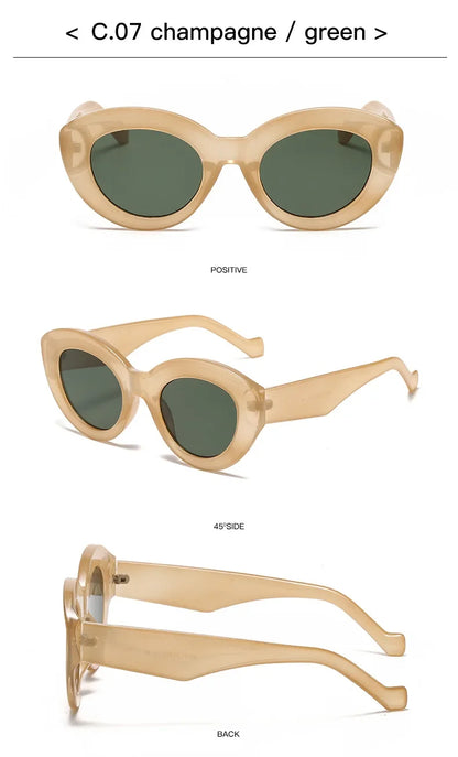JNPCXI Ins Popular Fashion Oversized Cat Eye Women Sunglasses Green Stripes Retro Shades UV400 Men Trending Oval Sun Glasses