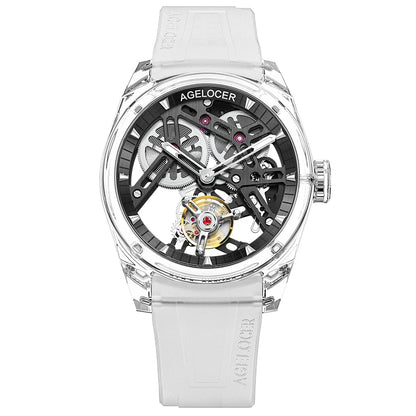 AGELOCER Limited Edition „Ice Never Melts“ Luxuriöse mechanische Handaufzugsuhr mit Free-sprung Crystal Tourbillon