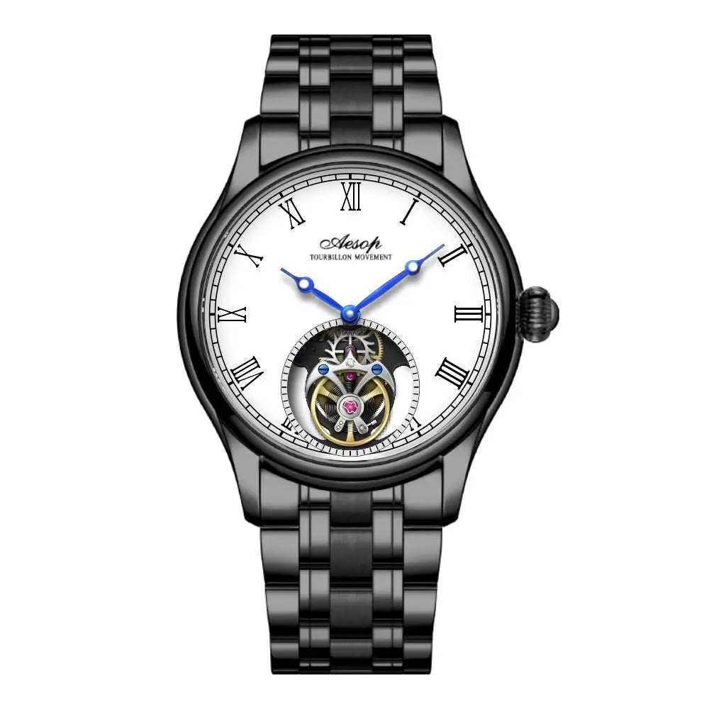 AESOP Mens Mechanical Wristwatches Flying Tourbillon Movement Skeleton Watch for Men Man Luxury Clocks Real Tourbillon Watch