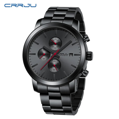 Herrenuhr CRRJU – Chronograph aus Edelstahl, wasserdicht, mit Datumsanzeige, analogem Quarzwerk, eleganter und professioneller Stil