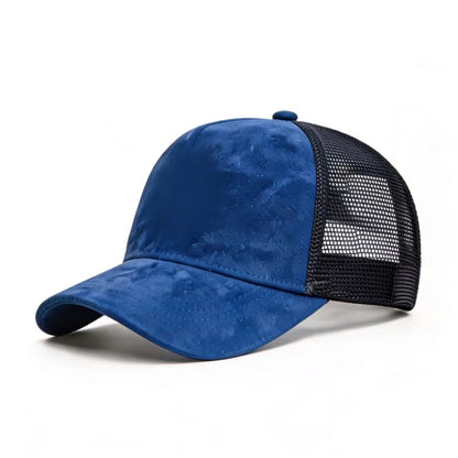 Sommer-Baseballkappe aus Netzstoff für Damen und Herren, einfarbige Wildlederkappe mit Aufnäher, Snapback-Kappe, lässige, atmungsaktive Unisex-Kappe im Street- und Hip-Hop-Stil, Trucker-Kappen