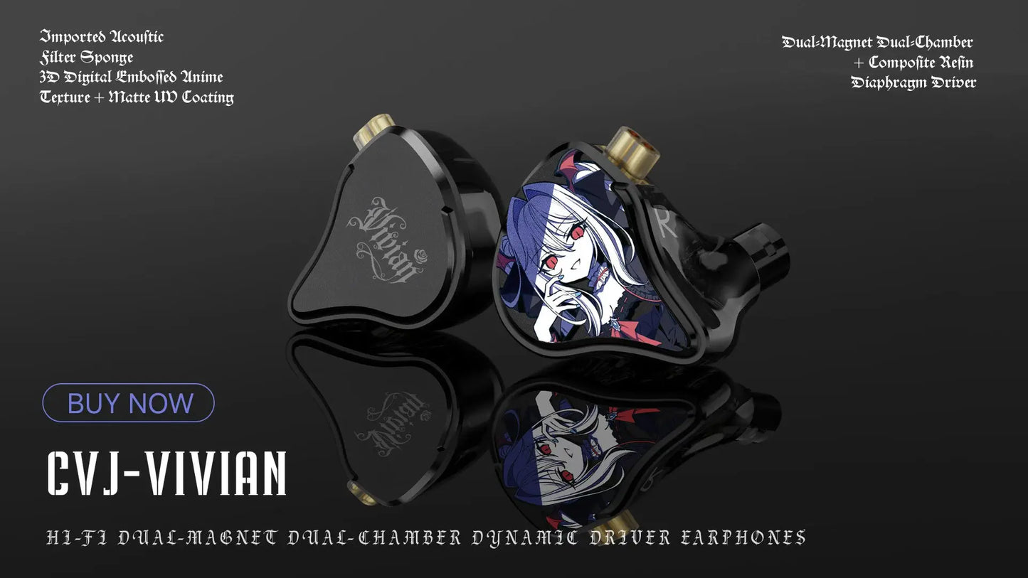 CVJ Assassin Earphones 1BA+1DD+1Vibration Switch Adjustable Gaming E-sports In-Ear 3.5mm&Type-C Hifi Headphones
