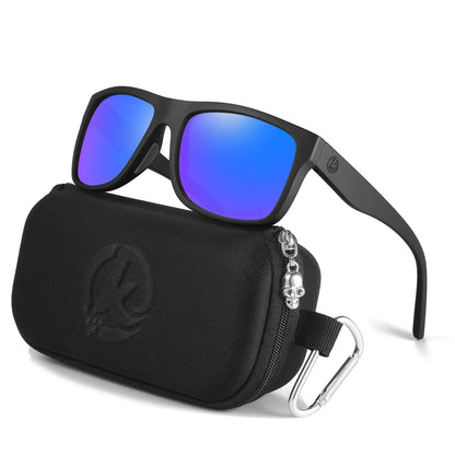 KDEAM Polarized Sunglasses Men Sports Tridimensional Brand Logo TR90 Square Sun Glasses All Black With Zipper Case KD0721