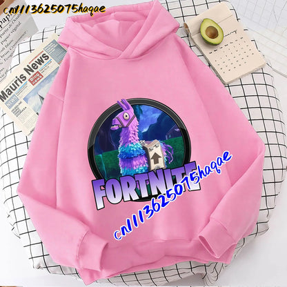 FORTNITED Sweat-shirt pullover com capuz de manga comprida para criança, menina e menino, streetwear, moda anime, roupa infantil, top para bebé, presente