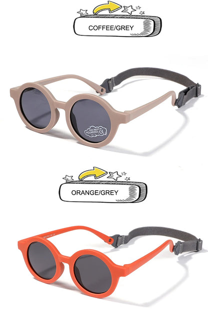 Kids Round TAC Polarized Baby Sunglasses for Toddler Boys Girls TPEE Flexible Soft Frame with Strap for Infant Age 0-3 Shades