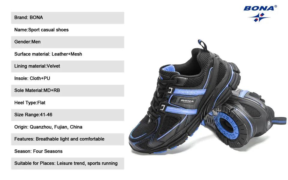 BONA 2023 New Designers Light Running Jogging Mesh Shoes Breathable Comfortable Men Sneakers Casual Outdoor Sport Shoes Man Mesh