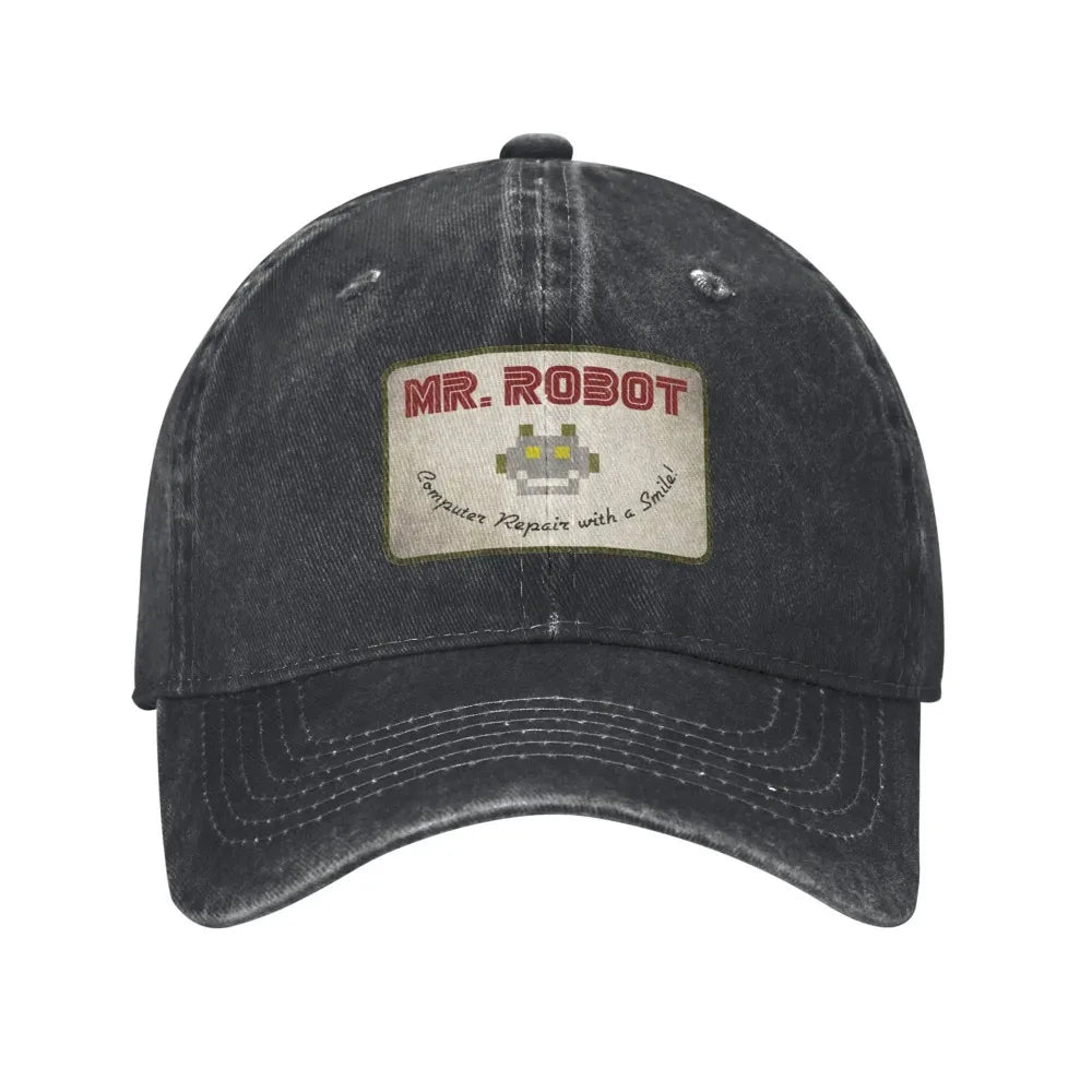 Dator med Sourires Anime Rolig Mr Robot Anpassad Retro Cowboy Tvättad basebollkeps för män Denim solhatt Hip Hop-keps