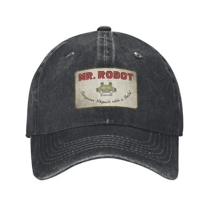 Dator med Sourires Anime Rolig Mr Robot Anpassad Retro Cowboy Tvättad basebollkeps för män Denim solhatt Hip Hop-keps