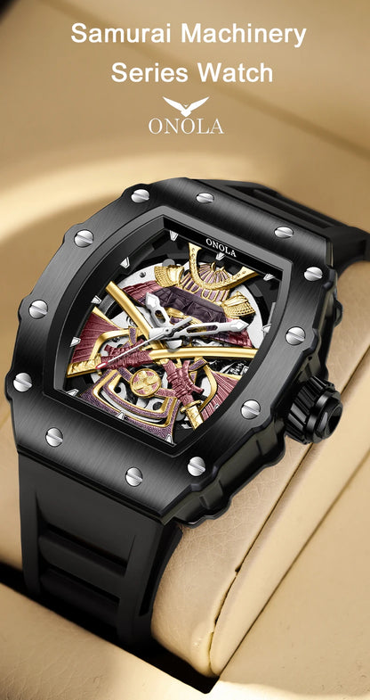 ONOLA Luxury Men Automatic Mechanical Watch Waterproof Watch Luminous Barrel Shape Military Sports Wristwatch Relogios Masculino