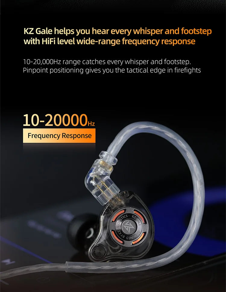 Auriculares IEM Gaming KZ Gale – Monitores In-Ear HiFi com driver superlinear e cabo de 2 pinos destacável banhado a prata