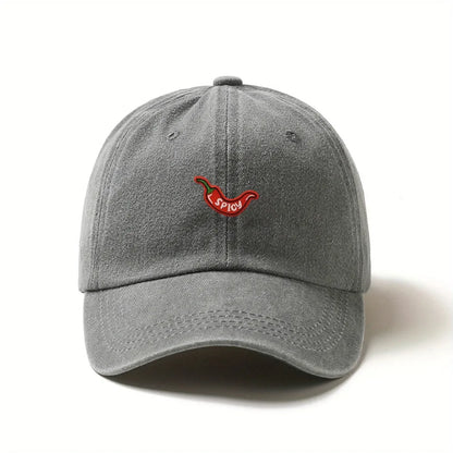1pc Retro Washed Baseball Caps for Women,with Chili Pepper Embroidery,Adjustable Snapback,Lightweight Breathable for Daily Wear