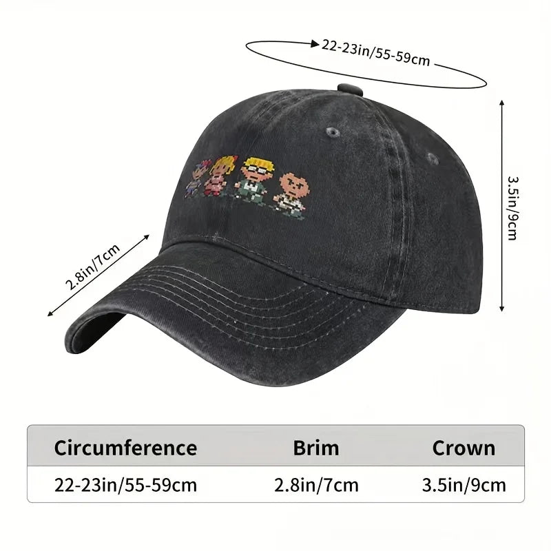Cappellino da baseball con sprite dei membri del gruppo Earthbound - Cappellino nero con visiera, poliestere leggero, stile sportivo, cappellino da donna e da uomo, Par